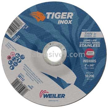 Weiler 58112 6" x .045" TIGER INOX Type 27 Cutting Wheel INOX60S 7/8" AH