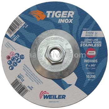 Weiler 58113 6" x .045" TIGER INOX Type 27 Cutting Wheel INOX60S