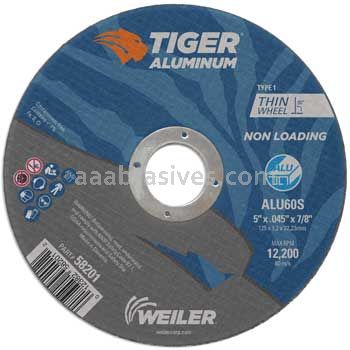 Weiler 58201 5" x .045" TIGER ALUMINUM Type 1 Cut-Off Wheel ALU60S 7/8 AH