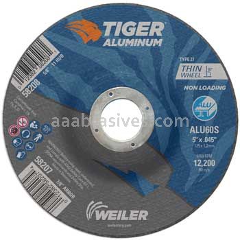 Weiler 58207 5" x .045" TIGER ALUMINUM Type 27 Cutting Wheel ALU60S 7/8 AH