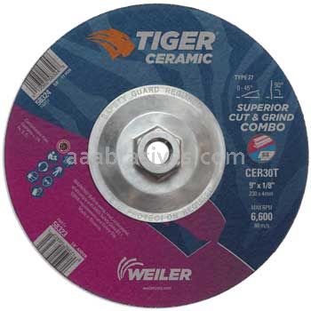 Weiler 58324 9" x 1/8" TIGER CERAMIC Type 27 Cut/Grind Combo Wheel CER30T 5/8-11 Nut