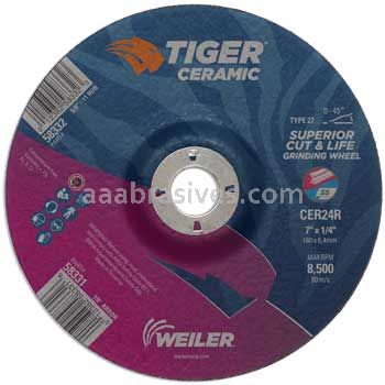 Weiler 58331 7" x 1/4" TIGER CERAMIC Type 27 Grinding Wheel CER24R 7/8 AH