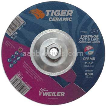 Weiler 58332 7" x 1/4" TIGER CERAMIC Type 27 Grinding Wheel CER24R 5/8-11 Nut
