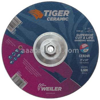 Weiler 58334 9" x 1/4" TIGER CERAMIC Type 27 Grinding Wheel CER24R 5/8-11 Nut