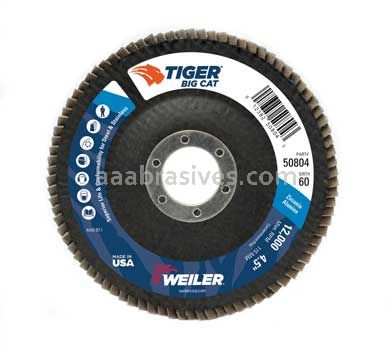 Weiler 50804 4-1/2" Big Cat Abrasive Flap Disc Flat Type 27 Phenolic Backing 60 Z 7/8" Arbor Hole