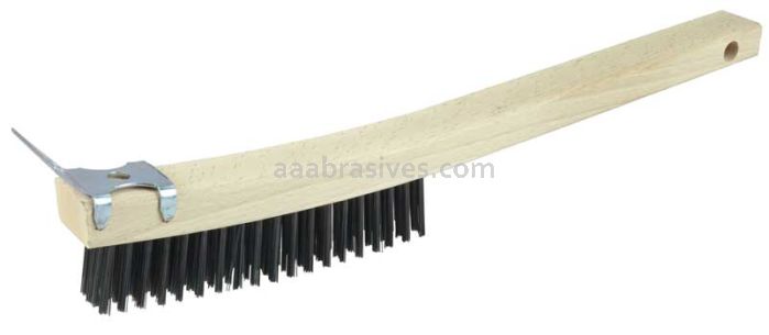 Weiler 44058 Hand Wire Scratch Brush with Scraper .012 Carbon Steel Fill Curved Handle 4 x 18 Rows
