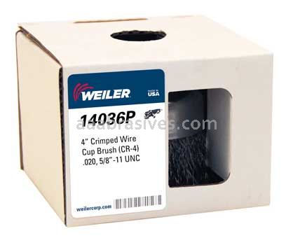 Weiler 14036P 4" Crimped Wire Cup Brush .020" Steel Fill 5/8"-11 UNC Nut Retail Pack