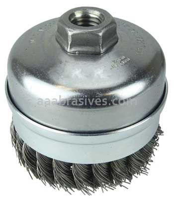 Weiler 12301 4" Single Row Knot Wire Cup Brush Banded .023" Steel Fill 5/8"-11 UNC Nut
