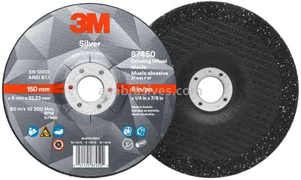 3M™ 7010414997 6 x 1/4 in x 7/8 Type 27 Silver Depressed Center Grinding Wheel 87450