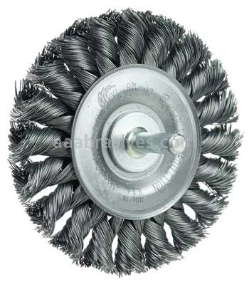 Weiler 17681V 3-1/4" Stem-Mounted Knot Wire Wheel .014" Steel Fill 1/4" Stem Vending Ready