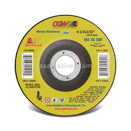CGW 45022 5 x 3/32 x 7/8 WA36-S-BF T27 Cutoff Wheel (.094)