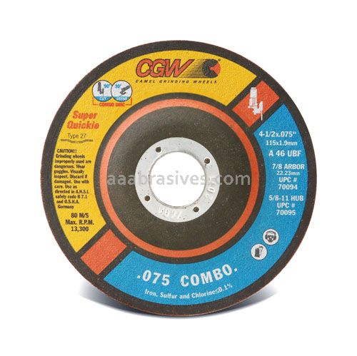 CGW 70096 5 x .075 (5/64) x 7/8 A46U Cut / Grind Combo T27 (1.9mm)