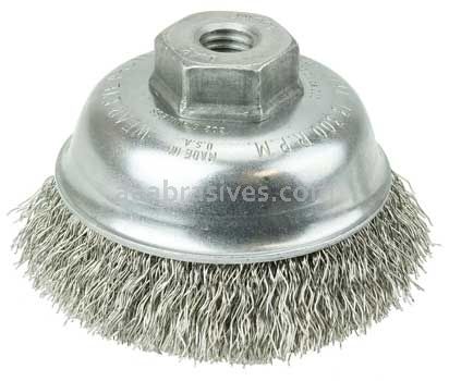 Weiler 13187 3-1/2" Crimped Wire Cup Brush .014" Stainless Steel Fill 1/2"-13 UNC Nut