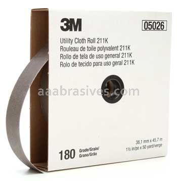 3M™ 7000118341 1-1/2 x 50 yds 180 Grit J-weight 211K Utility Cloth Roll
