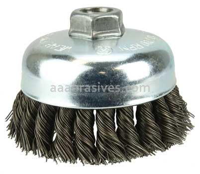 Weiler 36244 Wolverine 4" Knot Wire Cup Brush .025" Steel Fill 5/8"-11 UNC Nut