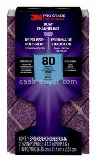 3M™ 7010408875 Pro Grade Precision™ Dust Channeling Block Sanding Sponge 4-1/2x2-1/2x1 80 Grit Medium