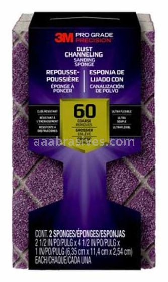 3M&trade; 7010409261 Pro Grade Precision&trade; Dust Channeling Block Sanding Sponge 4-1/2x2-1/2x1 60 Grit Coarse