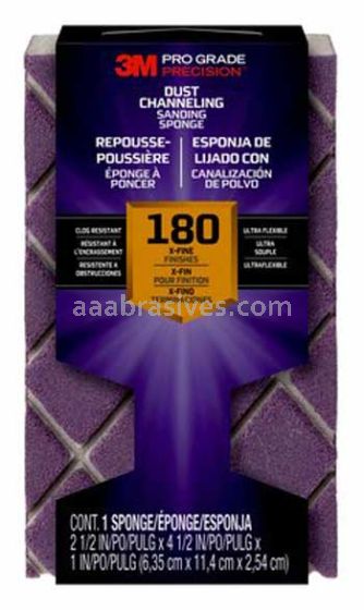 3M™ 7010410822 Pro Grade Precision™ Dust Channeling Block Sanding Sponge 4-1/2x2-1/2x1 180 Grit Fine
