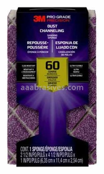 3M™ 7010412361 Pro Grade Precision™ Dust Channeling Block Sanding Sponge 4-1/2x2-1/2x1 60 Grit Coarse