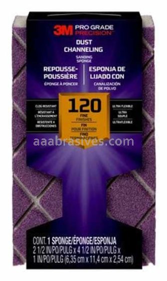3M&trade; 7010412362 Pro Grade Precision&trade; Dust Channeling Block Sanding Sponge 4-1/2x2-1/2x1 120 Grit Fine