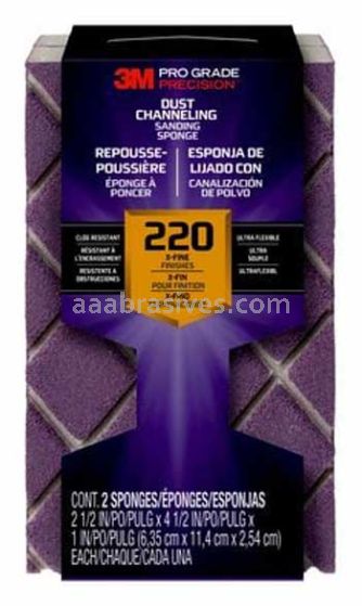 3M™ 7010416867 Pro Grade Precision™ Dust Channeling Block Sanding Sponge 4-1/2x2-1/2x1 220 Grit Extra-Fine