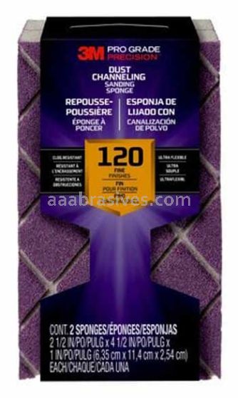 3M™ 7010417007 Pro Grade Precision™ Dust Channeling Block Sanding Sponge 4-1/2x2-1/2x1 120 Grit Fine