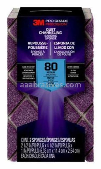 3M™ 7010417008 Pro Grade Precision™ Dust Channeling Block Sanding Sponge 4-1/2x2-1/2x1 80 Grit Medium