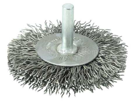 Weiler 17963 2-1/2" Stem-Mounted Crimped Wire Radial Wheel .020" Steel Fill 1/4" Stem