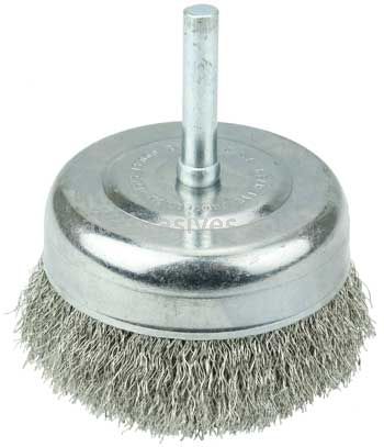 Weiler 14320 2-1/2" Crimped Wire Utility Cup Brush .008" Stainless Steel Fill 1/4" Stem