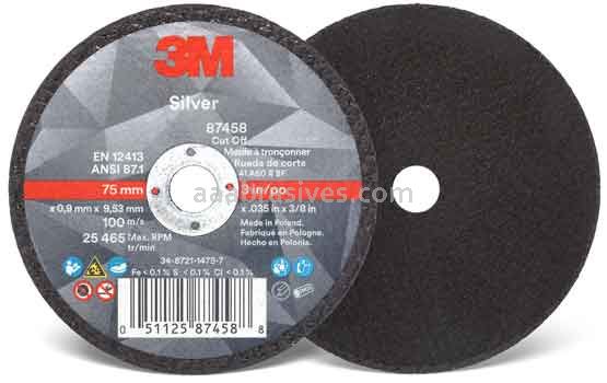 3M&trade; 7100139208 3 x .035 x 3/8 Type 1 Silver Cut-Off Wheel 87458