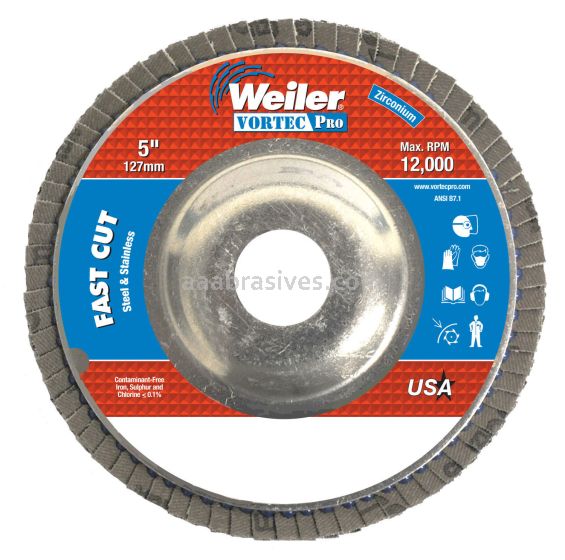 Weiler 31319 - 5" , 36Z, 7/8" A.H., Vortec Pro Abrasive Flap Disc, Angled, Aluminum Backing - 012382313197