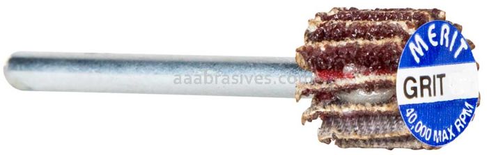 Merit Abrasives 08834137481 5/8 x 5/8 x 1/8 Small Diameter Flap Wheels With 1/8" Steel Shank 80 Grit Merit Aluminum Oxide