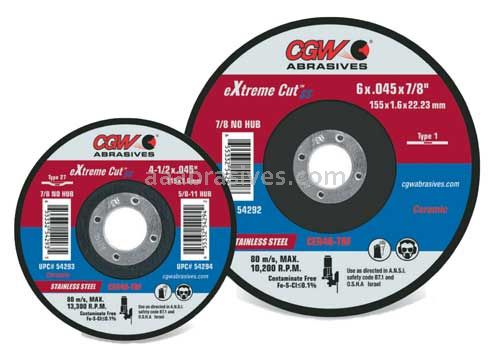 CGW Abrasives 54296 eXtreme Cut SS™ Ceramic Cutting Wheels 5 x .045 x 5/8-11 46 Grit Type 27