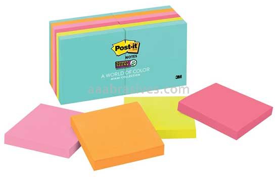Post-it&trade; Super Sticky Notes 654-12SSMIA 3 in x 3 in Miami Collection 3M 7100088470