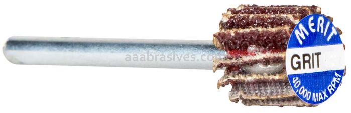 Merit Abrasives 08834137471 3/8 x 3/8 x 1/8 Small Diameter Flap Wheels With 1/8" Steel Shank 80 Grit Merit Aluminum Oxide