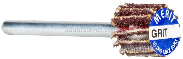 Merit Abrasives 08834137573 3/4 x 1/2 x 1/8 Small Diameter Flap Wheels With 1/8" Steel Shank 180 Grit Merit Aluminum Oxide