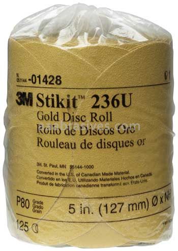3M™ 7010309259 5” P80A Grit Stikit™ Gold Disc Roll