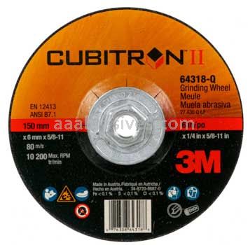 3M&trade; 7100244820 6x1/4x5/8-11 T27 Quick Change Cubitron&trade; II Depressed Center Grinding Wheel 64318