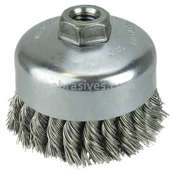 Weiler 12406 4" Single Row Knot Wire Cup Brush .014" Stainless Steel Fill 5/8"-11 UNC Nut