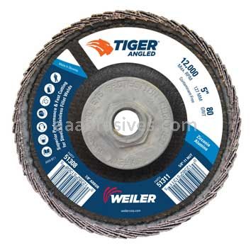 Weiler 51311 5 Tiger Angled Radial Zirc Flap Disc 80 Z 5/8-11 Nut