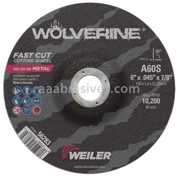 Weiler 56283 6" x .045" WOLVERINE Type 27 Cutting Wheel A60S 7/8" AH