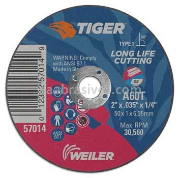 Weiler 57014 2" x .035" TIGER AO Type 1 Cut-Off Wheel A60T 1/4" AH