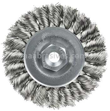 Weiler 13208 3" Standard Twist Knot Wire Wheel .014" Stainless Steel Fill 3/8"-24 UNF Nut