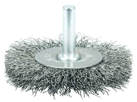 Weiler 17961 2-1/2" Stem-Mounted Crimped Wire Radial Wheel .0118" Steel Fill 1/4" Stem
