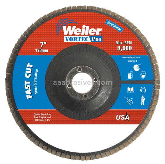 Weiler 31413 - 7" , 36Z, 7/8" A.H., Vortec Pro Abrasive Flap Disc, Flat, Phenolic Backing - 012382314132