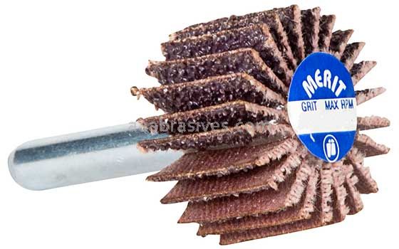 Merit Abrasives 08834137320 1-3/8 x 5/8 x 1/4 Small Diameter Flap Wheels With 1/4" Steel Shank 60 Grit Merit High Performance Ceramic/AO