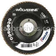 Weiler 31344 - 4-1/2" 40Z 7/8" A.H. Wolverine Abrasive Flap Disc Angled Phenolic Backing - 012382313449