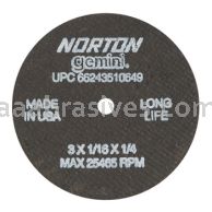 Norton 3 x 1/16 x 1/4/Gemini Long Life/D Sides  Reinforced/Type 01 Straight Wheels