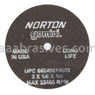 Norton 3 x 1/8 x 1/4 Gemini Long Life D Sides Reinforced Type 01 Straight Wheels