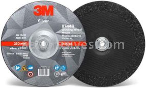 3M&trade; 7010409732 9 x 1/4 x 5/8-11 Type 27 Silver Depressed Center Grinding Wheel 87449